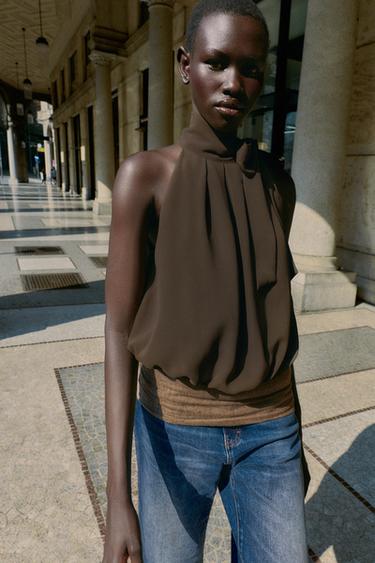 HALTER TOP WITH BOW - Brown / Taupe by Zara - Image 2