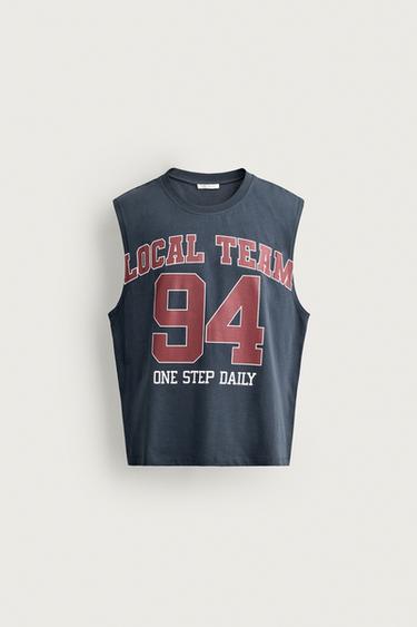 RELAXED FIT CONTRAST GRAPHIC TANK - Navy blue by Zara