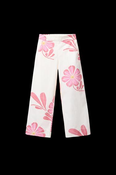 Zara STRAIGHT LEG FLORAL PANTS - Pink - Image 0