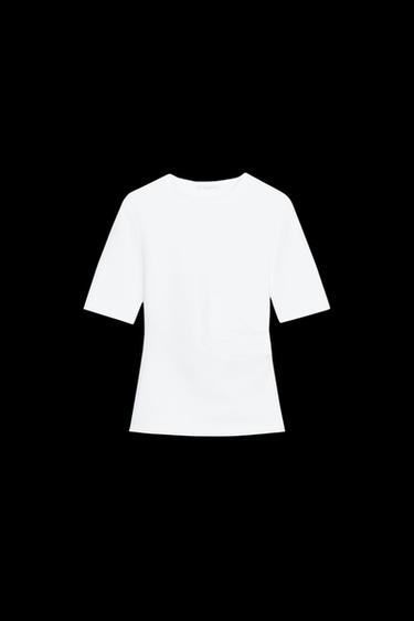 Zara RUCHED INTERLOCK T-SHIRT - White - Image 0
