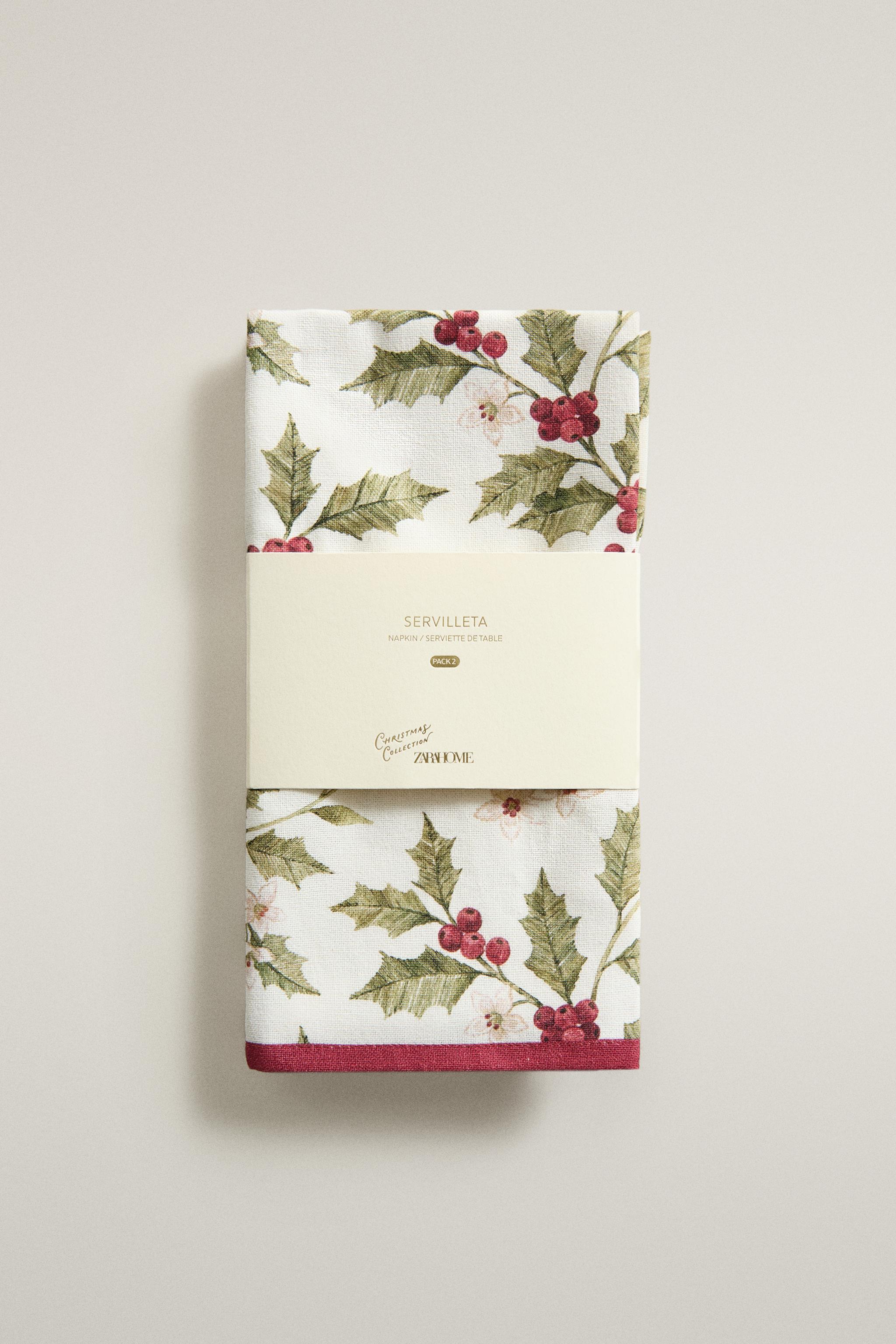 CHRISTMAS HOLLY COTTON NAPKINS (PACK OF 2)