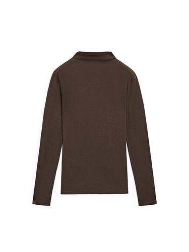 T-shirt en coton à manches longues finition côtelée - Marron de Zara