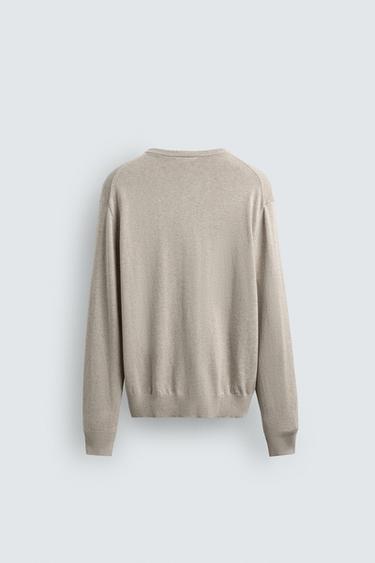 PULL BOUTONNÉ EN MÉLANGE DE COTON - Écru / Chiné de Zara - Image 7
