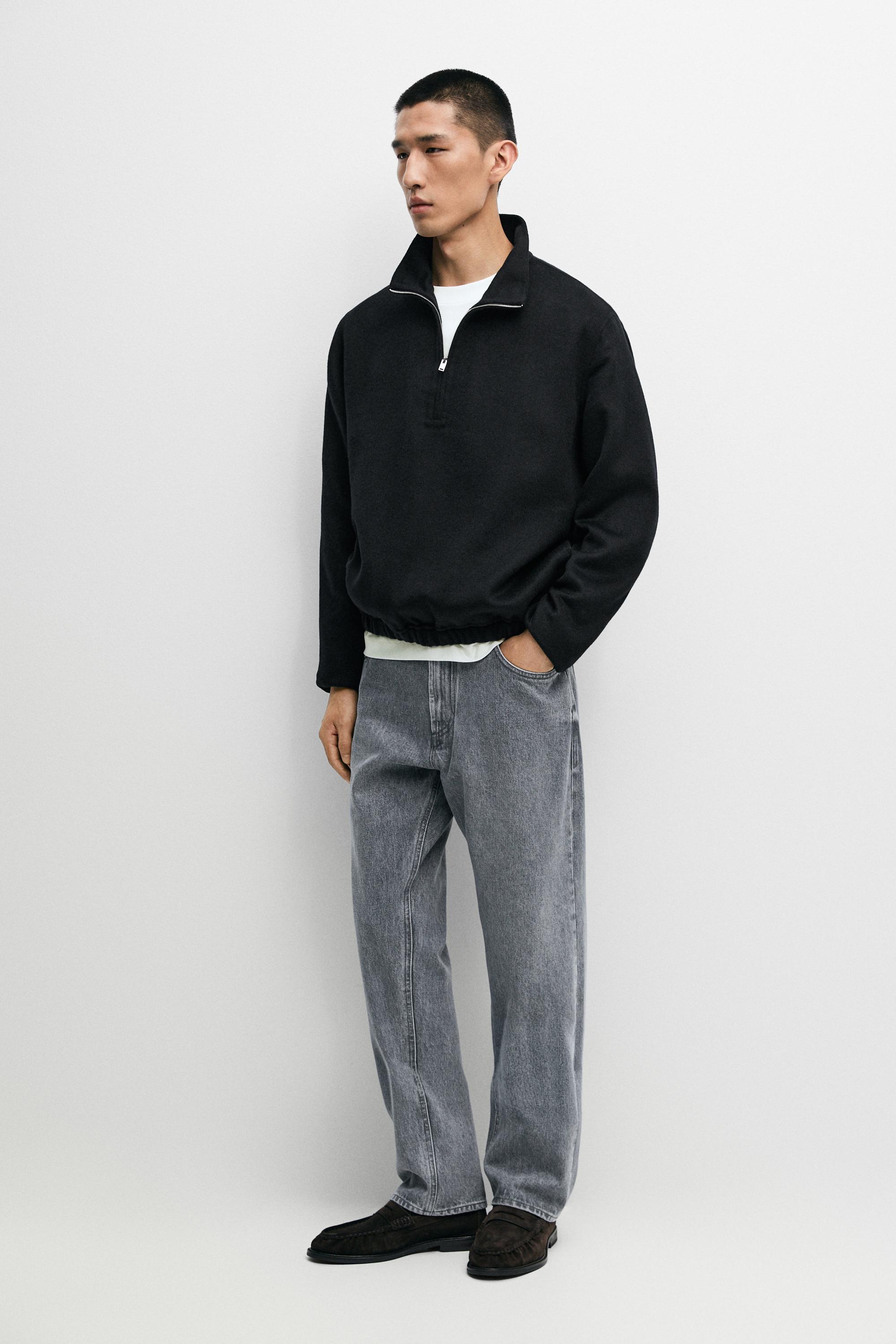 Wool blend double-faced mock neck sweatshirt