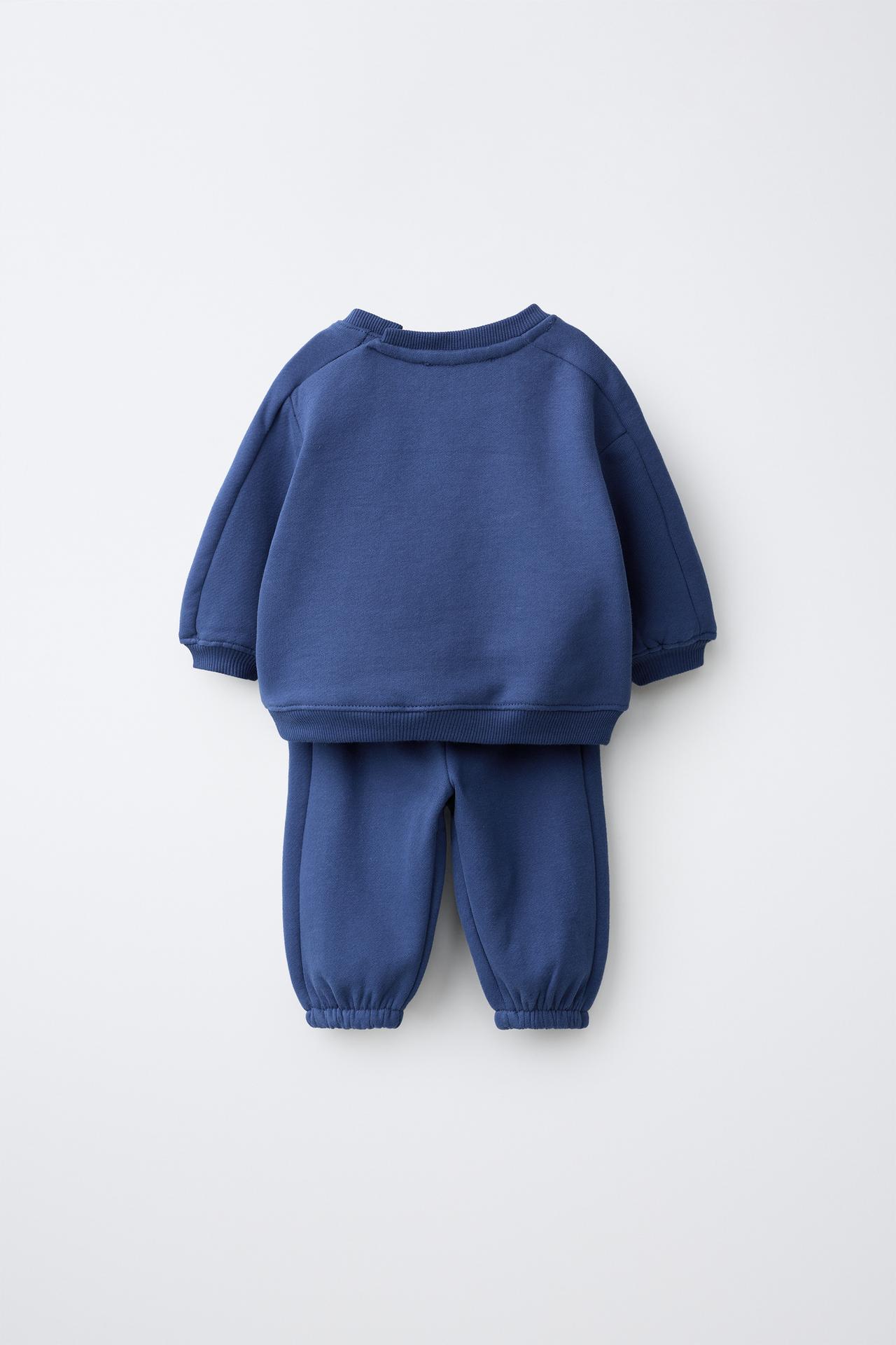 PLAIN SWEATSHIRT AND JOGGER PANTS SET — Blue