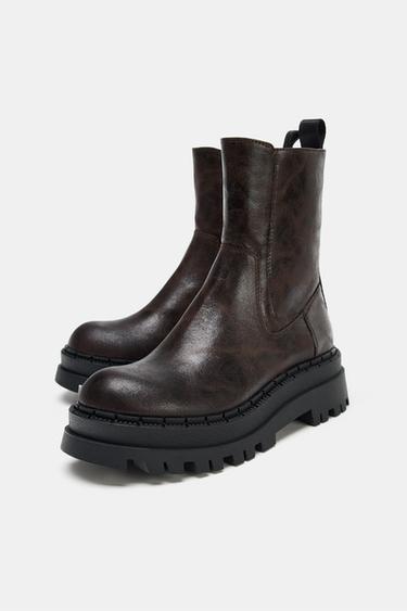 DISTRESSED-EFFECT PLATFORM ANKLE BOOTS - Brown by Zara - Image 3