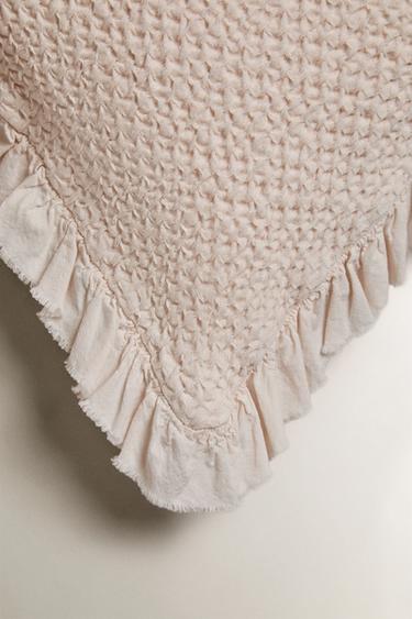 KIDS’ MINI WAFFLE TEXTURE CUSHION COVER WITH RUFFLE TRIM - Pink by Zara - Image 1