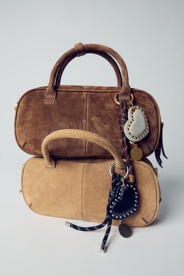 Zara MINI KOŽNA BOWLING TORBA – Boja peska/Smeđa