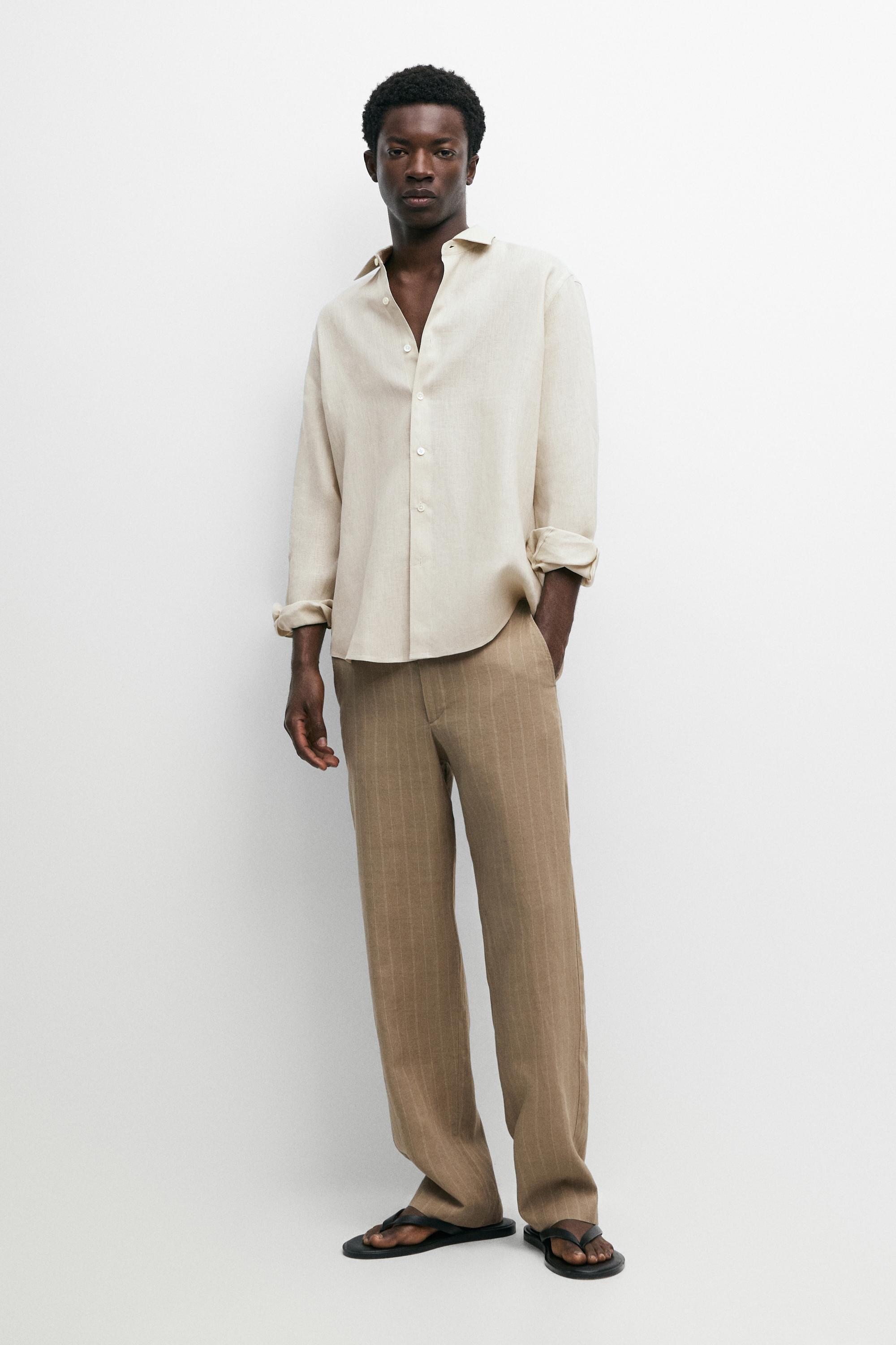 100% linen striped pants