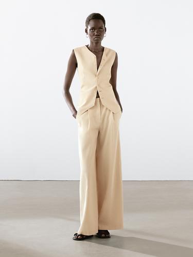 Chaleco traje mezcla lino - Beige de Zara