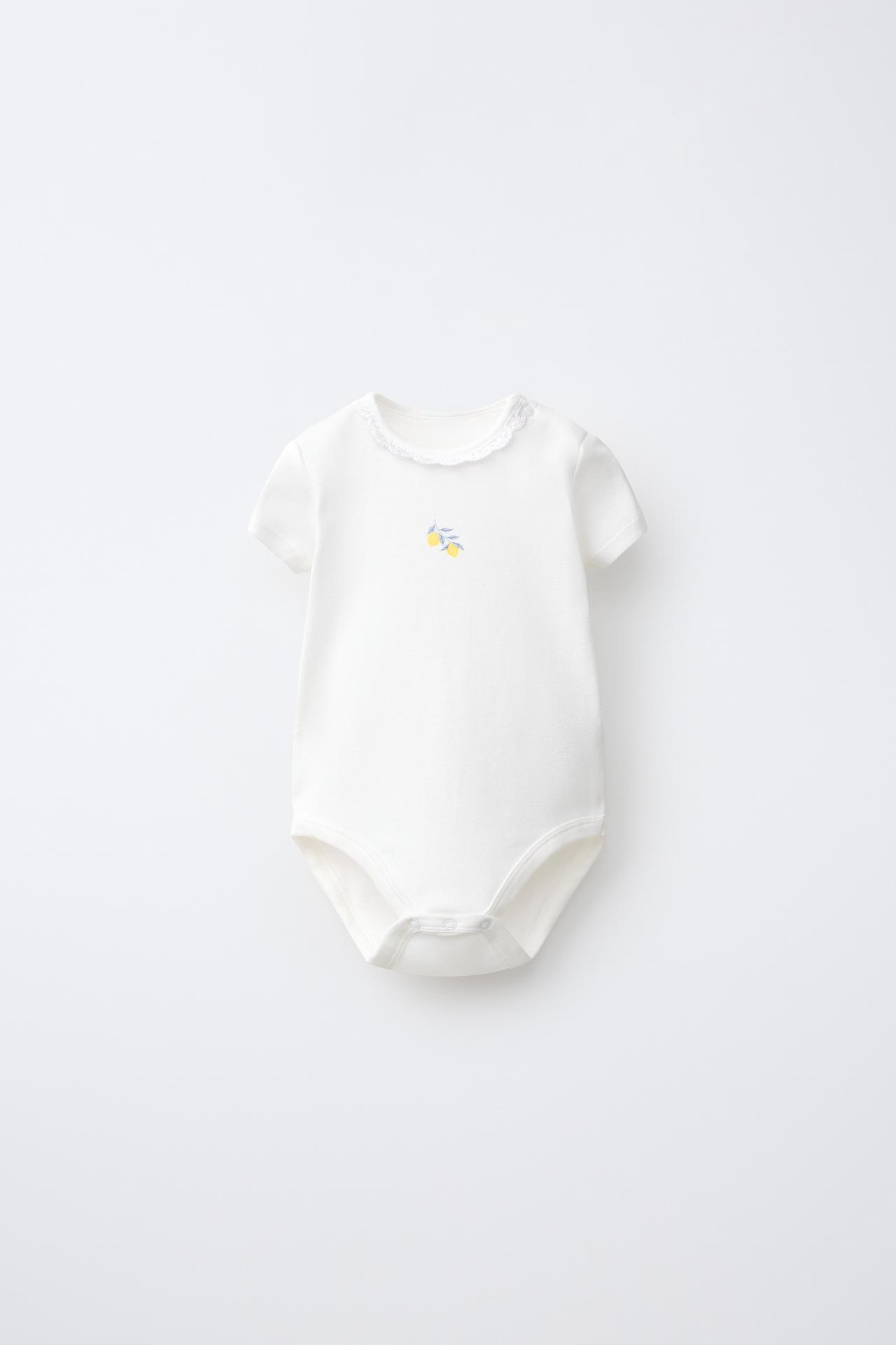 FIVE-PACK LEMON SHORT SLEEVE BODYSUITS — Blue / White