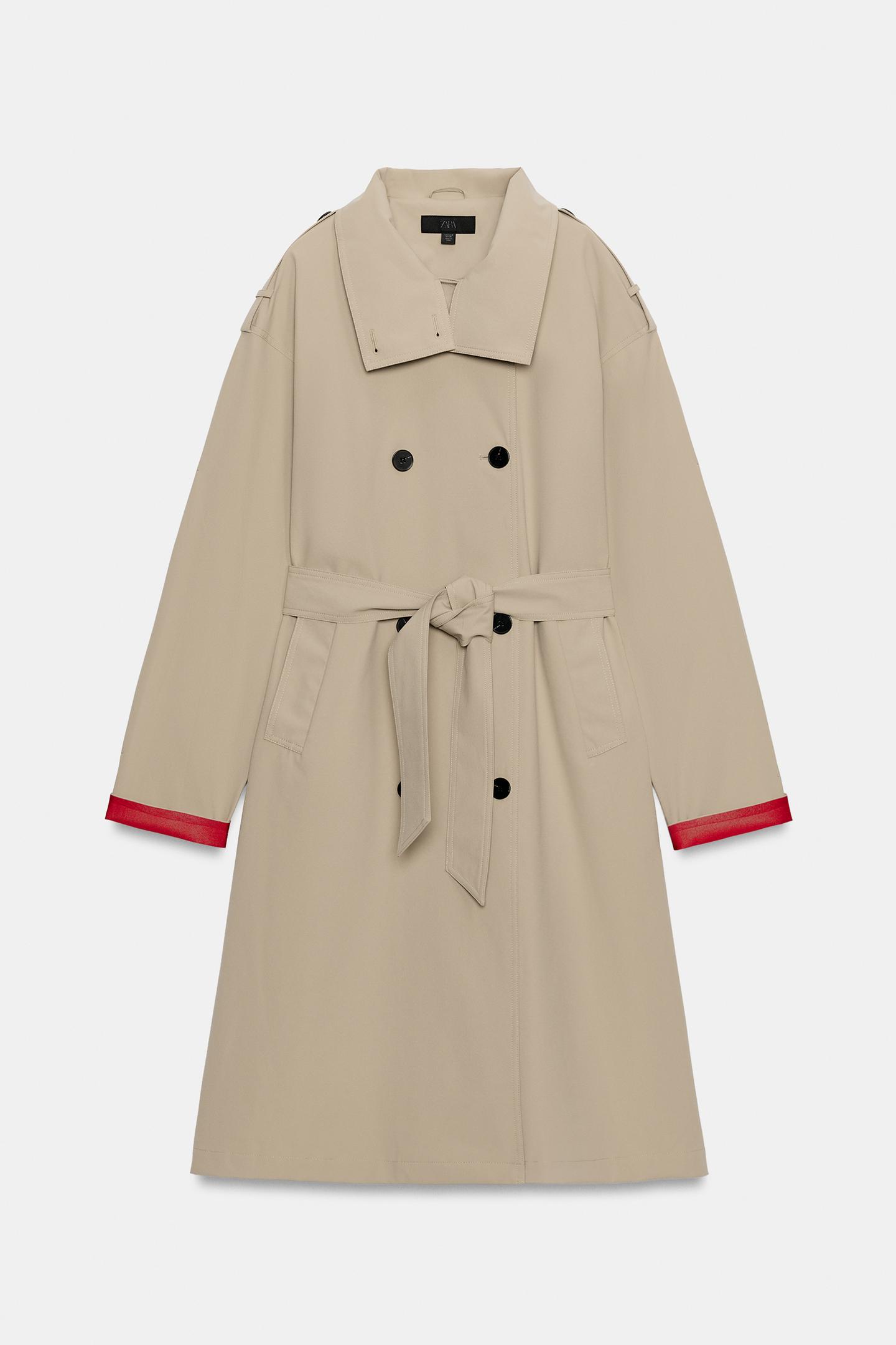 Женское пальто Zara Water-Repellent Windproof Trench, цвет: Серо-коричневый коричневый — фото 8