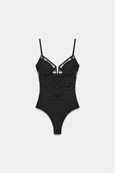 COMBINED LACE BODYSUIT - Black by Zara - Image 0