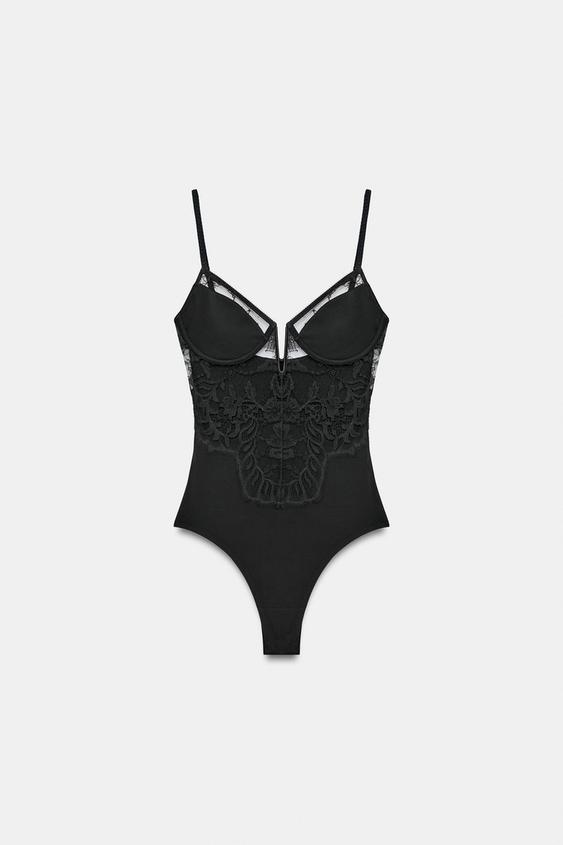 BODY EN DENTELLE BIMATIÈRE - Noir de Zara - Image 4
