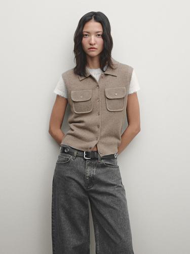 Zara Cropped knit vest with pockets - Black gold