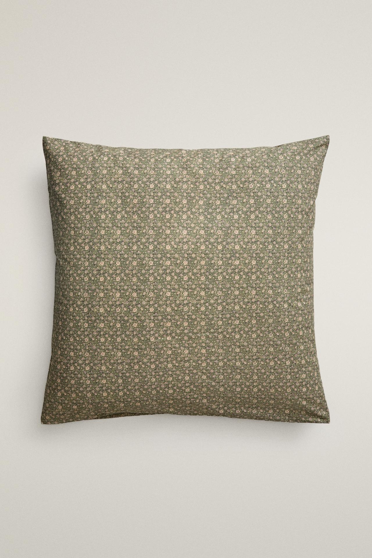 COTTON PERCALE FLORAL PILLOWCASE (200 THREAD COUNT) — Green