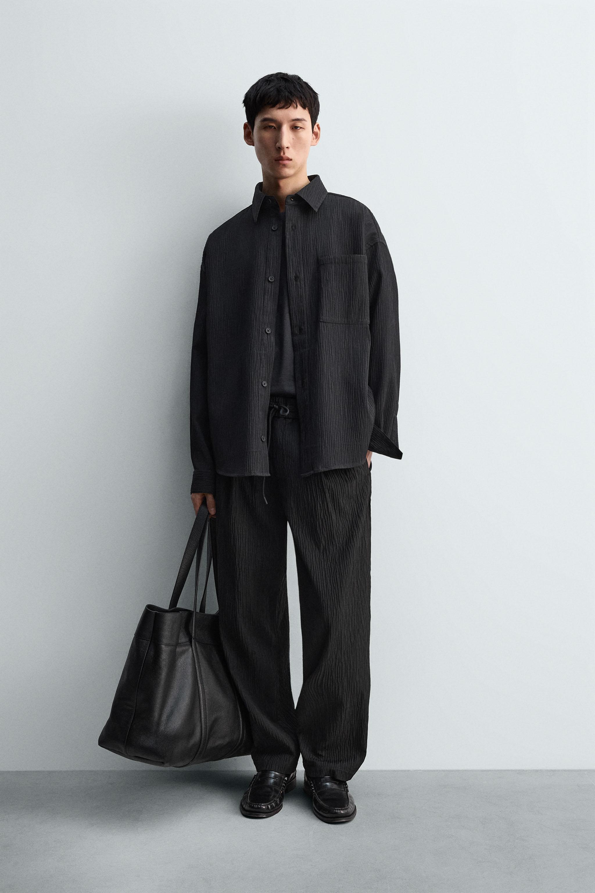 レリーフリラックスフィットパンツ - ブラック | ZARA Japan / 日本