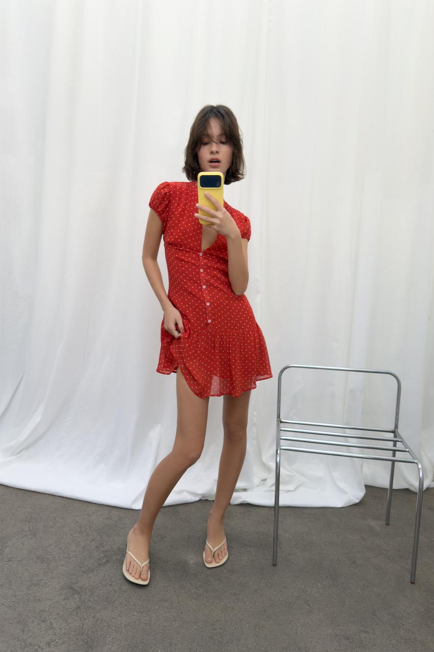 fitted lace wedding dress Red Polka Dot Satin Mini Dress - Final Sale Small | Women's Online Boutique | Boho Chic Style main image 0
