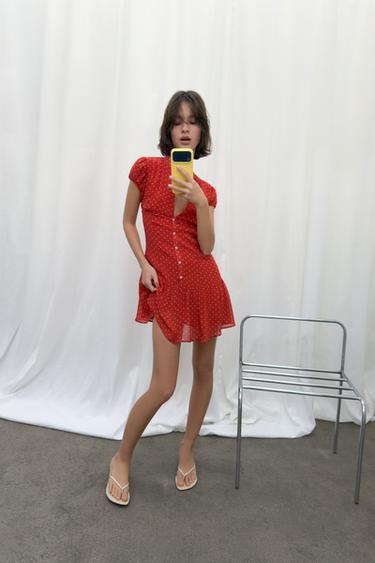 Zara SHORT POLKA DOT DRESS - Red / White - Image 0