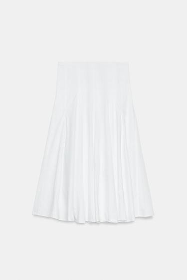 JUPE MI-LONGUE À GODETS TRF - Blanc de Zara - Image 4