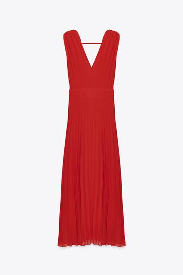 PLEATED MIDI DRESS - Red by Zara - Image 3