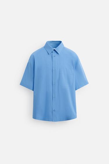 ボクシーフィット ポプリンシャツ濃青Zaraのボクシーフィット ポプリンシャツ - 濃青 