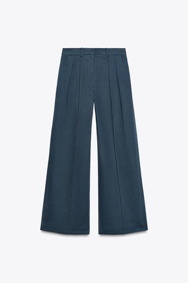 ZW COLLECTION PLEATED TROUSERS - Navy blue by Zara