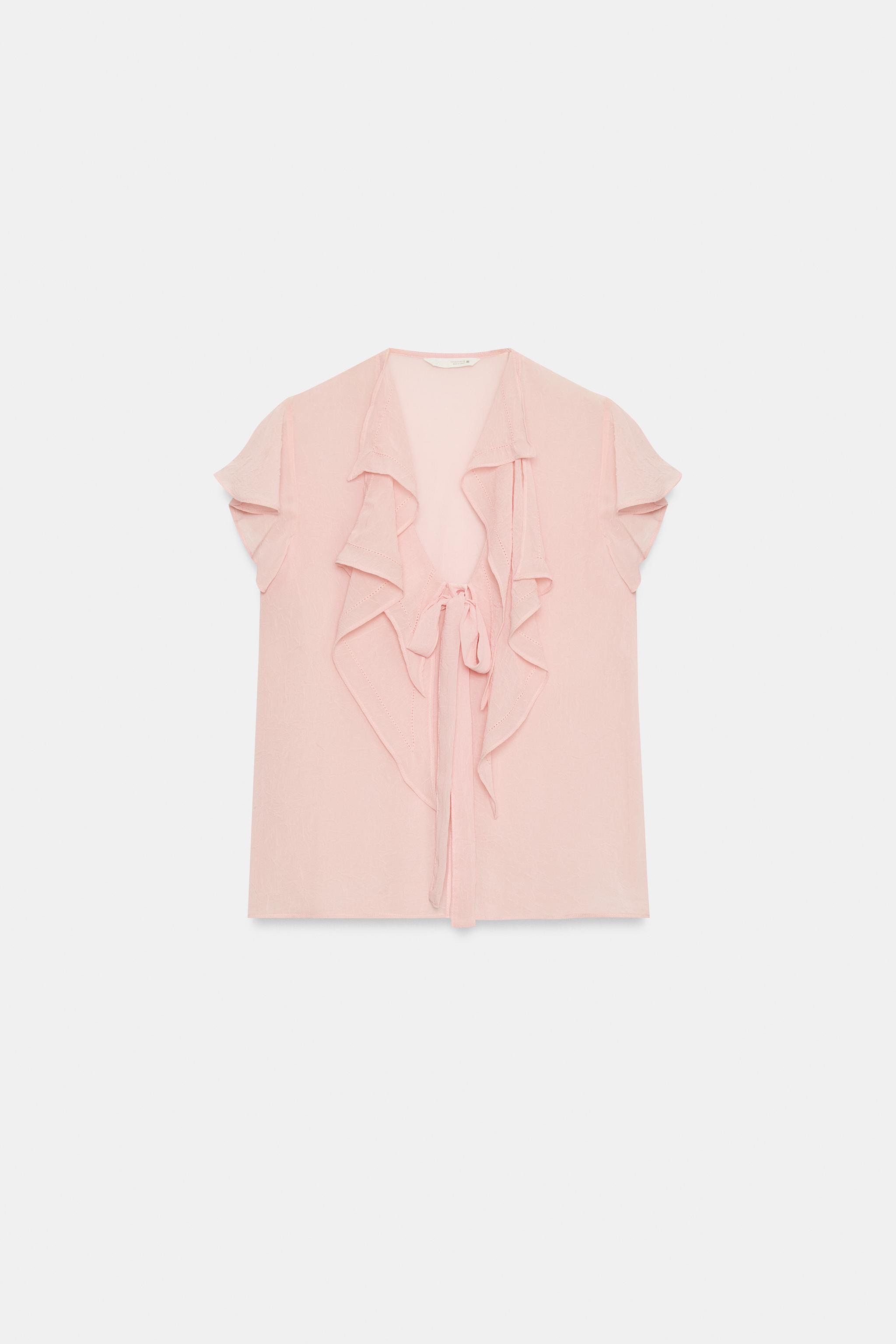 Женские блузки Zara RUFFLED TIE BLOUSE — фото 7