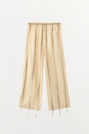 Zara COTTON PANTS WITH TIES - Ecru
