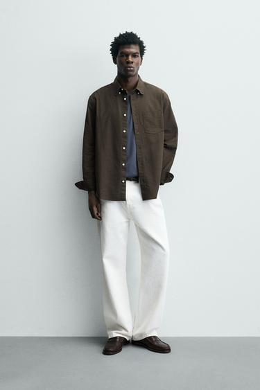 قميص هيكلي OXFORD - بني by Zara