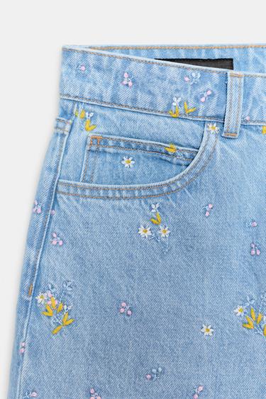 Z1975 EMBROIDERED FLORAL DENIM BERMUDA SHORTS - Mid-blue by Zara - Image 8