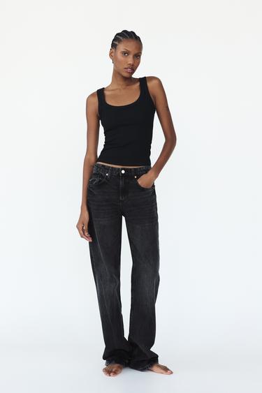 Zara TRF MID-RISE WIDE LEG JEANS - Black - Image 0