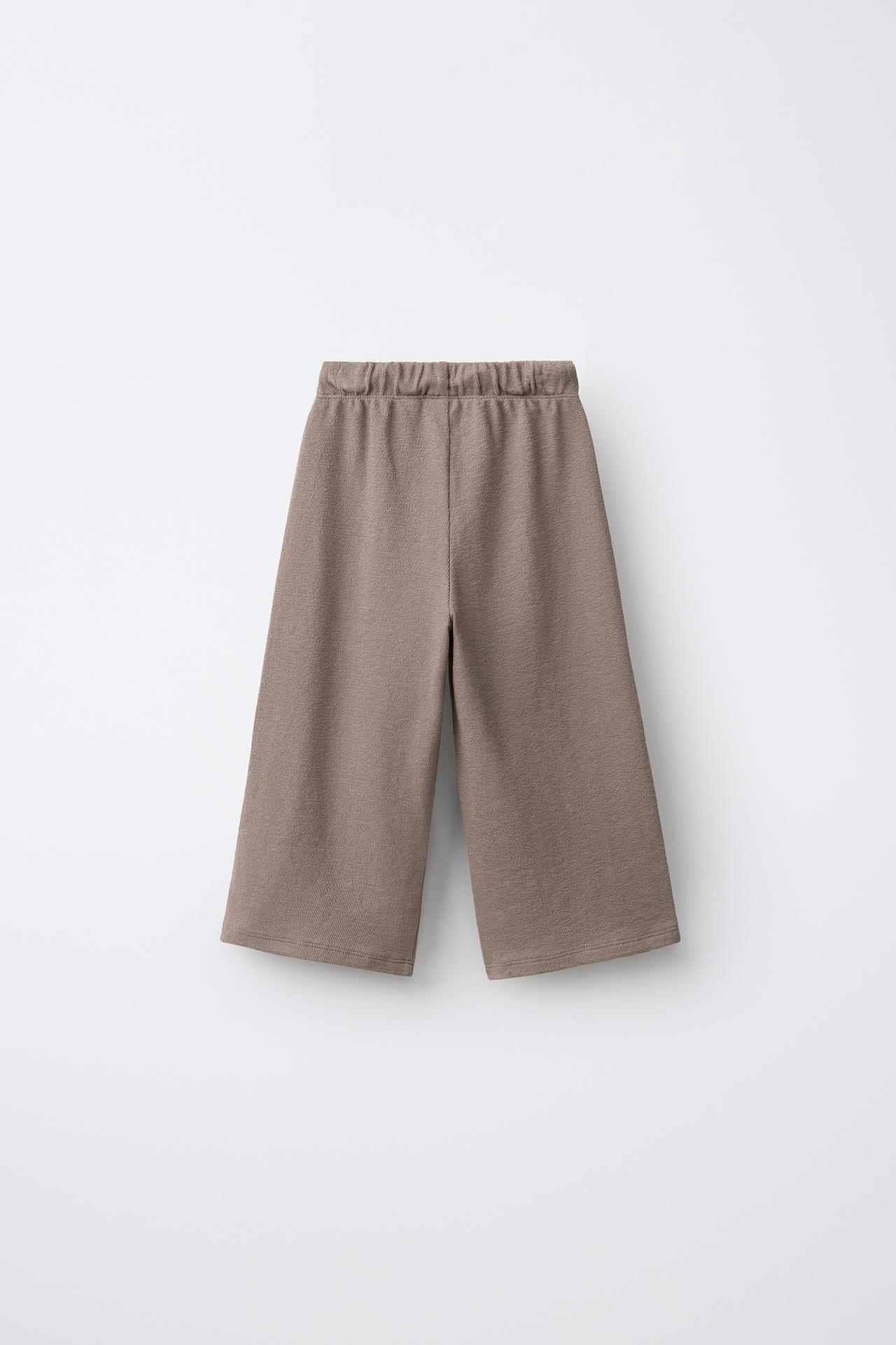 TEXTURED WIDE-LEG TROUSERS — Taupe gray