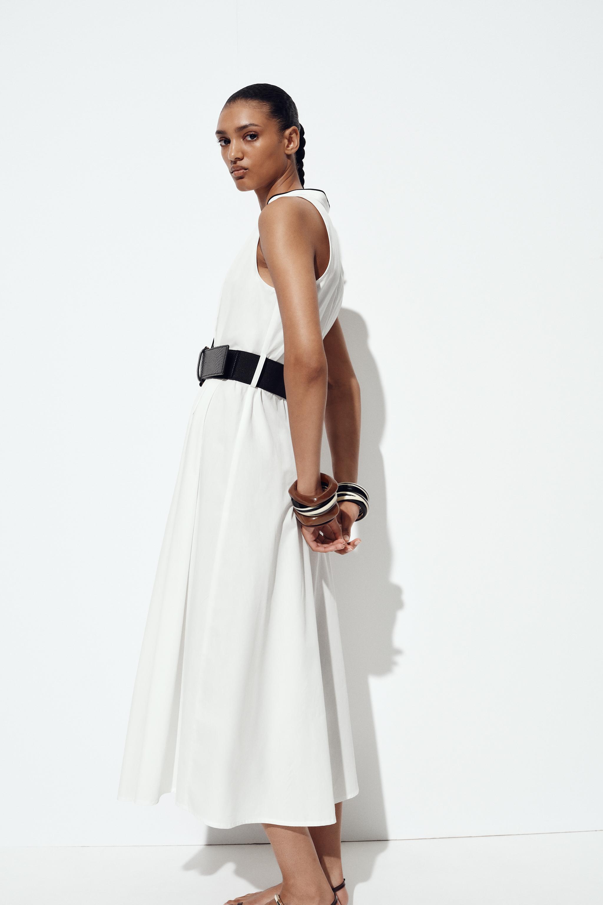 CONTRAST TRIM POPLIN MIDI DRESS