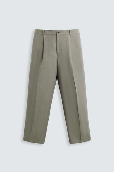 Zara LYOCELL - LINEN SUIT PANTS - Mink