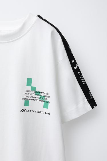 SPORTY T-SHIRT WITH SLOGAN AND STRIPES - White by Zara - Image 2