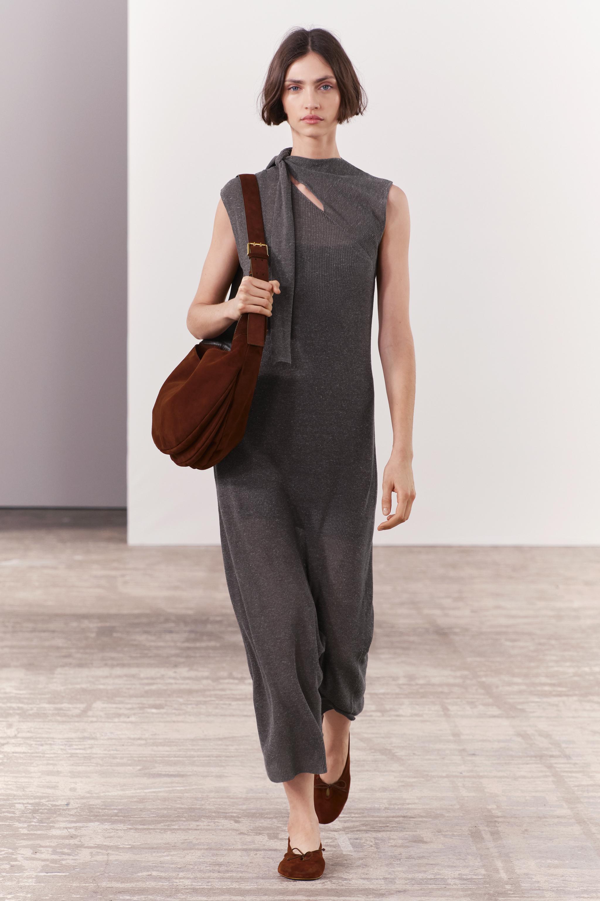 MIDI DRESS WITH FRONT TIE - Gray marl | ZARA United States