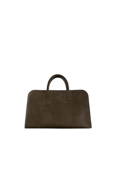Zara MINI NUBUK LEATHER SHOPPER BAG - Green