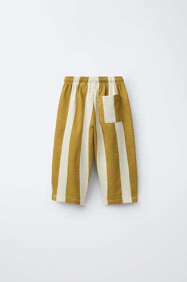 PANTALON DROIT EN MOLLETON À RAYURES - Ocre de Zara - Image 1