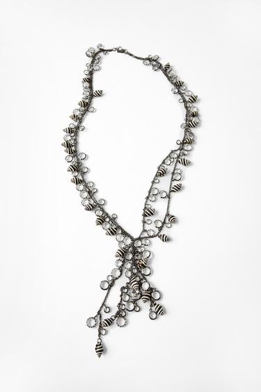 Zara CHAIN SHELL JEWEL NECKLACE - Aged silver