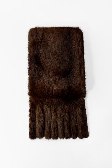 ÉCHARPE UNIE EFFET FOURRURE À FRANGES - Marron de Zara