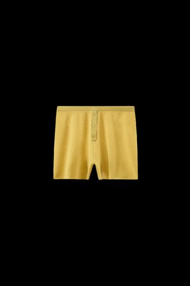 Zara BUTTON-DETAIL KNIT SHORTS - Yellow - Image 0