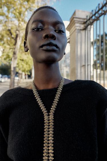METALLIC SHIMMER TIE NECKLACE - Aged gold by Zara
