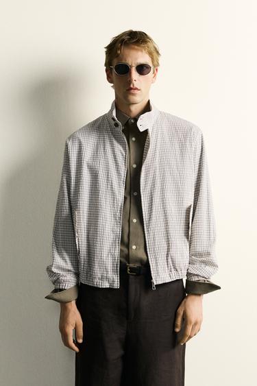 BLOUSON COURT À CARREAUX - Blanc cassé de Zara