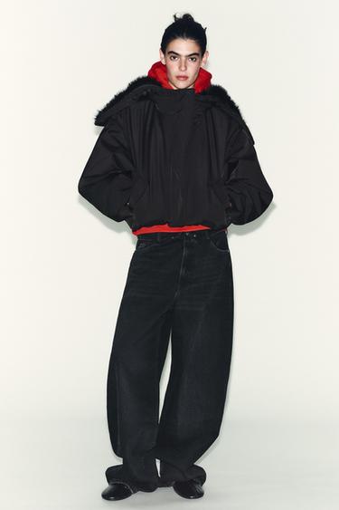 ג'קט מרופד קפוצ'ון פרווה דוחה מים ועמיד בפני רוח - שחור של Zara