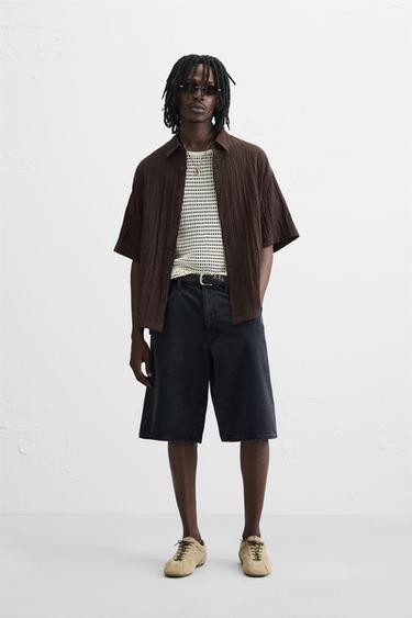 JACQUARD CREASED-EFFECT SHIRT - Brown by Zara