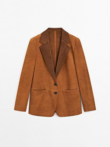 Zara Flowing suede leather blazer - Dark mink