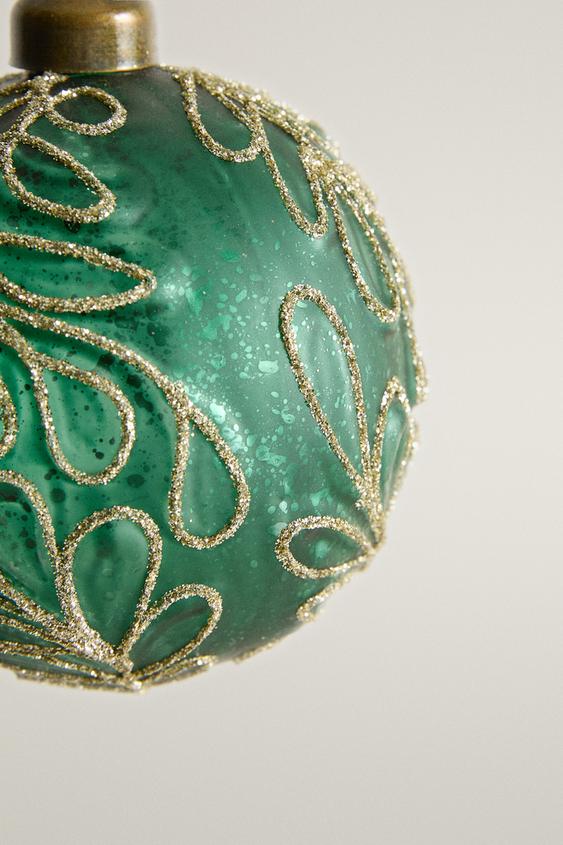 ORNEMENT BOULE VERRE FEUILLES NOËL - Vert | ZARA France