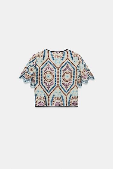 CUTWORK EMBROIDERED CROP TOP - Multicoloured by Zara - Image 5