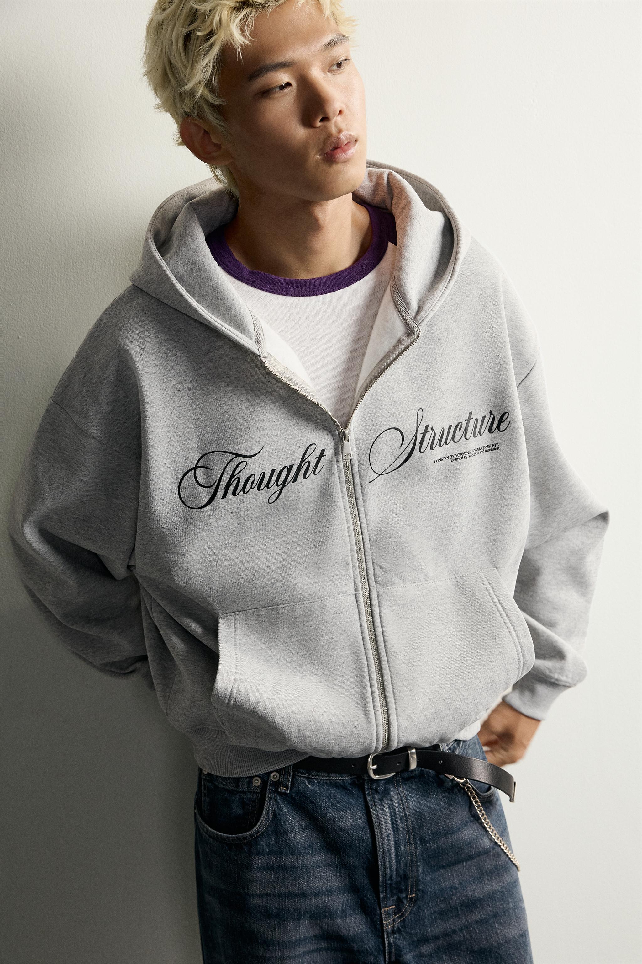 Zara BASKILI FERMUARLI KAPÜŞONLU SWEATSHIRT görsel 5